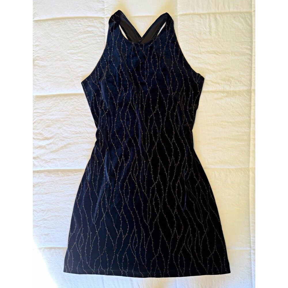 Vintage 90s Ronni Nicole by Ouida Deep Navy Blue Velvet Vine Halter Dress 16